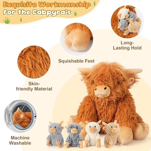 5-in-1 Highland Cow Stuffed Animals with Babies Inside, 5PC Set Highland Cow Plush Mommy & 4 Babies, Soft Pillow Plushies Decor, Cute 3 to 8 Year Old Girl Gifts, Imaginative Play Toy (Cows) in Kuwait