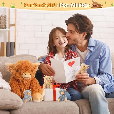 5-in-1 Highland Cow Stuffed Animals with Babies Inside, 5PC Set Highland Cow Plush Mommy & 4 Babies, Soft Pillow Plushies Decor, Cute 3 to 8 Year Old Girl Gifts, Imaginative Play Toy (Cows) in Kuwait