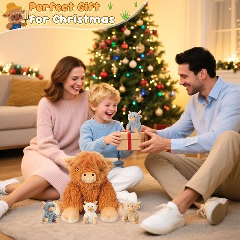 5-in-1 Highland Cow Stuffed Animals with Babies Inside, 5PC Set Highland Cow Plush Mommy & 4 Babies, Soft Pillow Plushies Decor, Cute 3 to 8 Year Old Girl Gifts, Imaginative Play Toy (Cows) in Kuwait