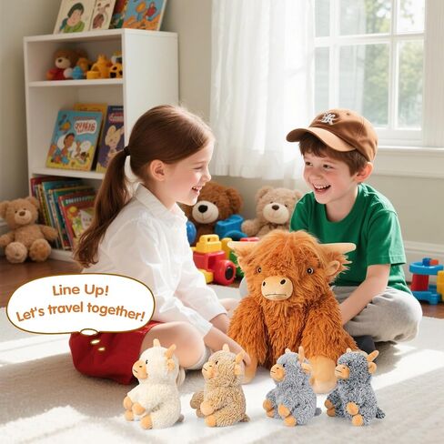 5-in-1 Highland Cow Stuffed Animals with Babies Inside, 5PC Set Highland Cow Plush Mommy & 4 Babies, Soft Pillow Plushies Decor, Cute 3 to 8 Year Old Girl Gifts, Imaginative Play Toy (Cows) in Kuwait