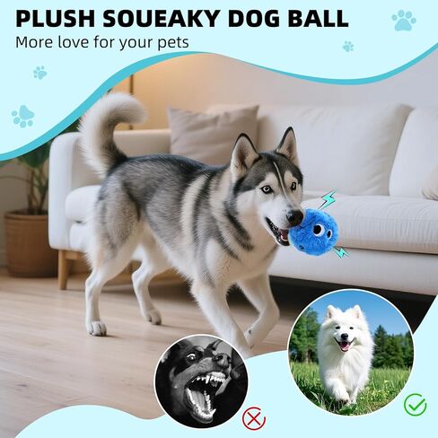 Dog Squeaky Toy, No Stuffing Plush Ball Dog Toy for Small Meduim Breed, Indestructible Puppy Chew Toys for Teething Chewing Interactive Fetch Play to Keep Them Busy, Blue, 3.1Inch in Kuwait
