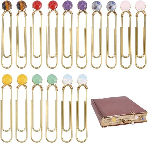 PH PandaHall 16pcs 8 Styles Paper Clips Bookmark Clamp for Back to School, 2" Large Size Paperclip with Natural Stone Planner Clip Metal Book Tag for Teacher Students Stationery Notebook Accessories in Saudi Arabia