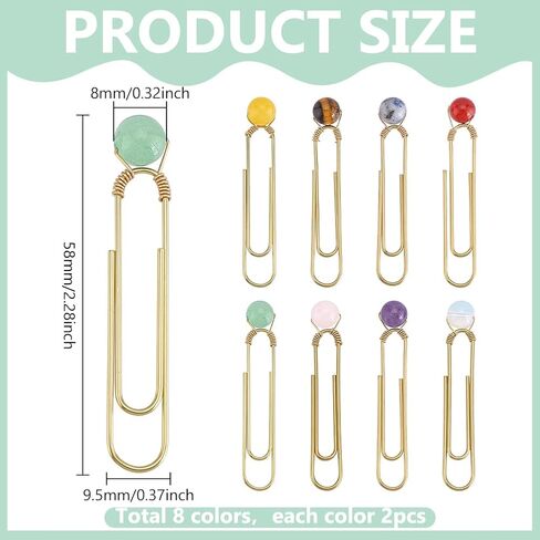 PH PandaHall 16pcs 8 Styles Paper Clips Bookmark Clamp for Back to School, 2" Large Size Paperclip with Natural Stone Planner Clip Metal Book Tag for Teacher Students Stationery Notebook Accessories in Saudi Arabia