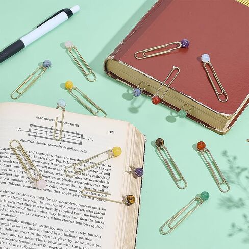 PH PandaHall 16pcs 8 Styles Paper Clips Bookmark Clamp for Back to School, 2" Large Size Paperclip with Natural Stone Planner Clip Metal Book Tag for Teacher Students Stationery Notebook Accessories in Saudi Arabia