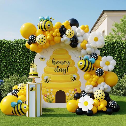 Bee balloon garland arch kit Retro brown balloon with daisy balloons for little honey Birthday Party what will it bee Gender Reveal baby shower bride to bee decorations (brown yellow sand white) in Kuwait