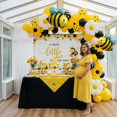 Bee balloon garland arch kit Retro brown balloon with daisy balloons for little honey Birthday Party what will it bee Gender Reveal baby shower bride to bee decorations (brown yellow sand white) in Kuwait