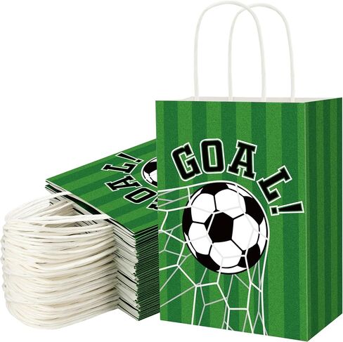 24 PCS كرة القدم حقائب هدايا كرة القدم لحفلات الحفلة مع مقابض الهدف موضوع معالجة Candy Goodie Paper Bag for Sport Team Ball أحداث موضوع عيد ميلاد لوازم حفلة in Saudi Arabia