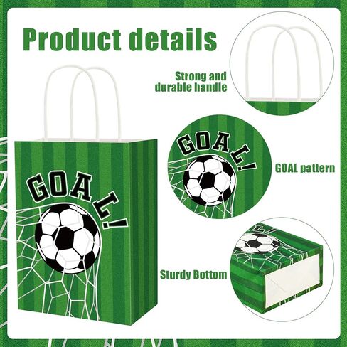 24 PCS كرة القدم حقائب هدايا كرة القدم لحفلات الحفلة مع مقابض الهدف موضوع معالجة Candy Goodie Paper Bag for Sport Team Ball أحداث موضوع عيد ميلاد لوازم حفلة in Saudi Arabia