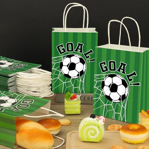 24 PCS كرة القدم حقائب هدايا كرة القدم لحفلات الحفلة مع مقابض الهدف موضوع معالجة Candy Goodie Paper Bag for Sport Team Ball أحداث موضوع عيد ميلاد لوازم حفلة in Saudi Arabia