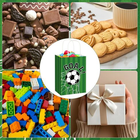 24 PCS كرة القدم حقائب هدايا كرة القدم لحفلات الحفلة مع مقابض الهدف موضوع معالجة Candy Goodie Paper Bag for Sport Team Ball أحداث موضوع عيد ميلاد لوازم حفلة in Saudi Arabia