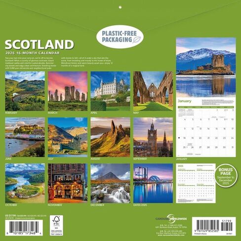 Scotland 2026 Wall Calendar, 12'' X 12'', 16-Month Calendar with Stapled Binding in Saudi Arabia