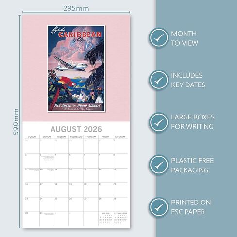 Co Gifted Stationery Co ، ملصقات السفر القديمة 2026 تقويم الحائط ، 12 '× 12' '، تقويم لمدة 16 شهرًا مع ربط تدبيس in Saudi Arabia