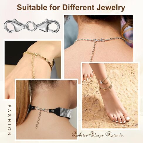 موسع سوار UXCELL ، 925 Sterling Silver Silver Double Claw Clasps تمديدات قلادة ، موصل امتداد قفل لسلسلة المجوهرات صنع DIY (20 مم/0.79 "، الفضة) in Saudi Arabia