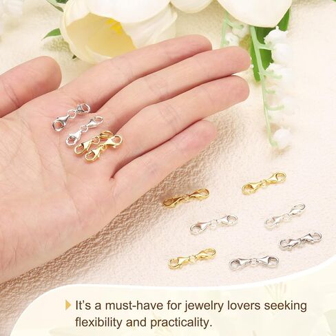 موسع سوار UXCELL ، 925 Sterling Silver Silver Double Claw Clasps تمديدات قلادة ، موصل امتداد قفل لسلسلة المجوهرات صنع DIY (20 مم/0.79 "، الفضة) in Saudi Arabia