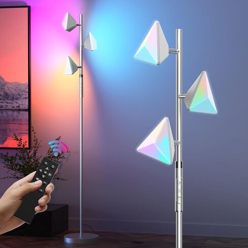 Partphoner RGB الأشجار مصباح أرضية لغرفة المعيشة ، مصباح قائم باهظا قابلاً للخطورة مع التحكم عن بعد ، والتحكم في اللمس ، و 3 ضوء قابل للدوار ، وأضواء LED مشرقة لغرفة النوم مع 4 متغيرة للألوان ، شريحة in Kuwait