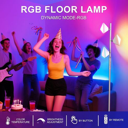 Partphoner RGB الأشجار مصباح أرضية لغرفة المعيشة ، مصباح قائم باهظا قابلاً للخطورة مع التحكم عن بعد ، والتحكم في اللمس ، و 3 ضوء قابل للدوار ، وأضواء LED مشرقة لغرفة النوم مع 4 متغيرة للألوان ، شريحة in Kuwait