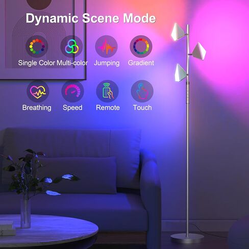 Partphoner RGB الأشجار مصباح أرضية لغرفة المعيشة ، مصباح قائم باهظا قابلاً للخطورة مع التحكم عن بعد ، والتحكم في اللمس ، و 3 ضوء قابل للدوار ، وأضواء LED مشرقة لغرفة النوم مع 4 متغيرة للألوان ، شريحة in Kuwait