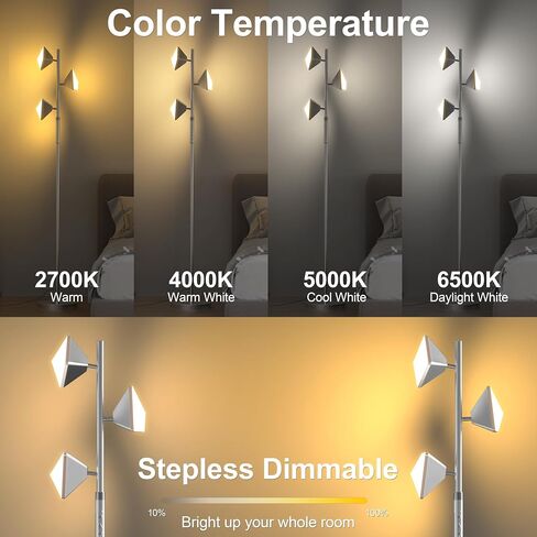 Partphoner RGB الأشجار مصباح أرضية لغرفة المعيشة ، مصباح قائم باهظا قابلاً للخطورة مع التحكم عن بعد ، والتحكم في اللمس ، و 3 ضوء قابل للدوار ، وأضواء LED مشرقة لغرفة النوم مع 4 متغيرة للألوان ، شريحة in Kuwait