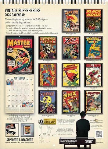 Asgard Press 2026 Vintage Superheroes Deluxe Wall Calendar, 16 Months, Frame-Ready Comic Book Art with Commentary, 11"x30" (Size When Open) in Saudi Arabia