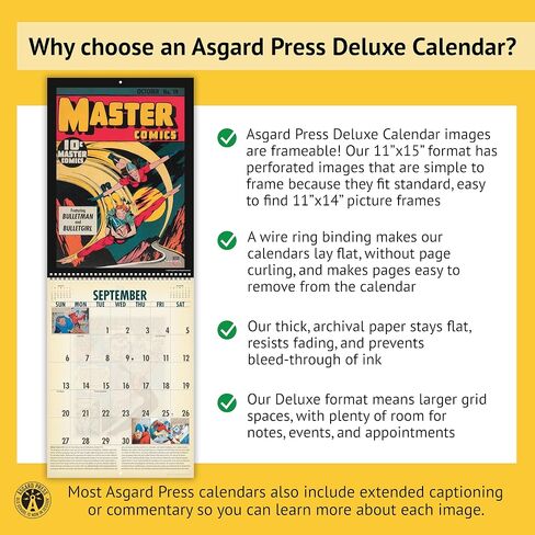 Asgard Press 2026 Vintage Superheroes Deluxe Wall Calendar, 16 Months, Frame-Ready Comic Book Art with Commentary, 11"x30" (Size When Open) in Saudi Arabia
