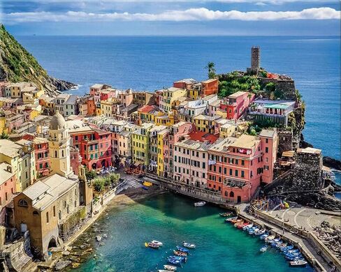 الطلاء حسب الأرقام للبالغين DIY Paint Paint By Number Ocean Coastal Seaside Scene Island Italy Cinque Terre Blue Sky Cloud DIY Acrylic Painting Arts Craft Craft Decor in Saudi Arabia