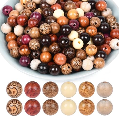 210pcs Wooden Beads for Crafts, Vintage Round Natural Wood Hair Bead, Wood Beads for Jewelry Making，Beads for Crafts，8mm Colorful Loose Spacer for Macrame Necklace Bracelet DIY Handmade Decor in Saudi Arabia