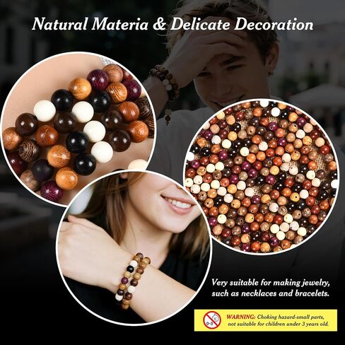 210pcs Wooden Beads for Crafts, Vintage Round Natural Wood Hair Bead, Wood Beads for Jewelry Making，Beads for Crafts，8mm Colorful Loose Spacer for Macrame Necklace Bracelet DIY Handmade Decor in Saudi Arabia