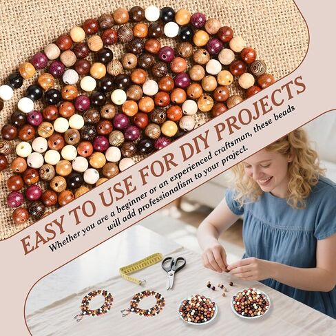 210pcs Wooden Beads for Crafts, Vintage Round Natural Wood Hair Bead, Wood Beads for Jewelry Making，Beads for Crafts，8mm Colorful Loose Spacer for Macrame Necklace Bracelet DIY Handmade Decor in Saudi Arabia