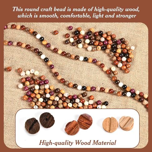 210pcs Wooden Beads for Crafts, Vintage Round Natural Wood Hair Bead, Wood Beads for Jewelry Making，Beads for Crafts，8mm Colorful Loose Spacer for Macrame Necklace Bracelet DIY Handmade Decor in Saudi Arabia