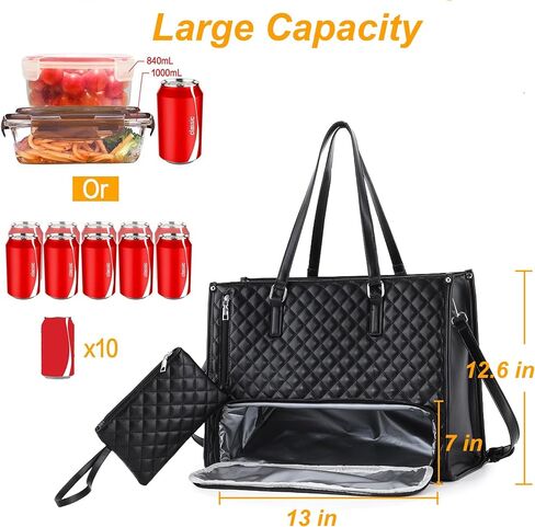 Laptop Tote Bag with Insulated Lunch Compartment for Women, 15.6 Inch PU Leather Briefcase with Leakproof Lunch Box Pocket in Saudi Arabia