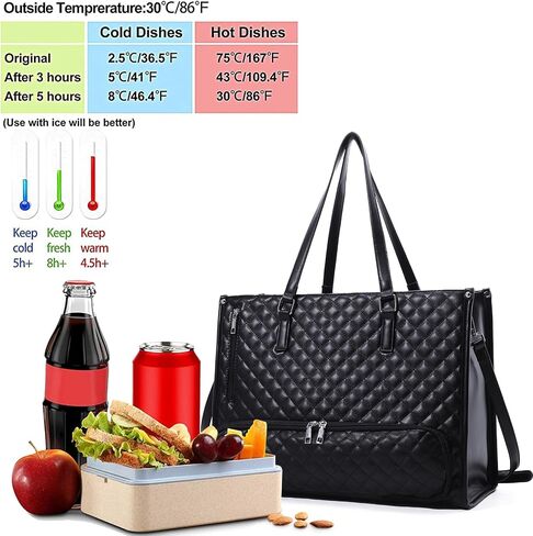 Laptop Tote Bag with Insulated Lunch Compartment for Women, 15.6 Inch PU Leather Briefcase with Leakproof Lunch Box Pocket in Saudi Arabia