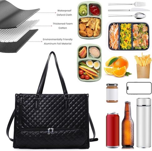 Laptop Tote Bag with Insulated Lunch Compartment for Women, 15.6 Inch PU Leather Briefcase with Leakproof Lunch Box Pocket in Saudi Arabia