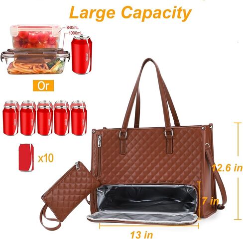 Laptop Tote Bag with Insulated Lunch Compartment for Women, 15.6 Inch PU Leather Briefcase with Leakproof Lunch Box Pocket in Saudi Arabia