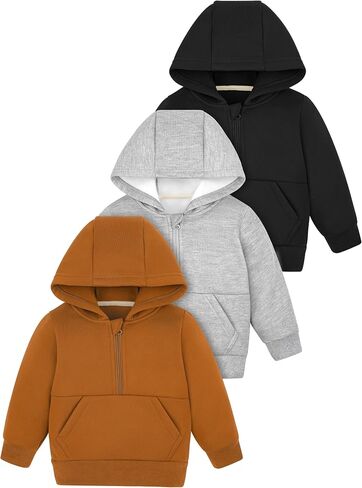 Cooraby 3 Packs Baby and Toddler Boys Long Sleeve Full-Zip Hoodies Infant Fleece Hooded Sweatshirts Jacket with Pouch Pockets in Saudi Arabia