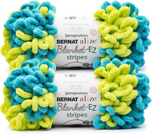 Bernat alize بطانية EZ Stripes Limeade Yarn - 2 حزمة من 180 جم/6.3 أوقية - 100 ٪ بوليستر - #7 جامبو - 18 ياردة - الحياكة/الكروشيه in Saudi Arabia
