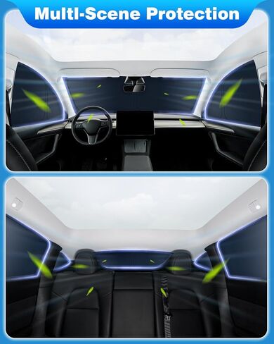 2024 Model 3 Highland Roof Sunshades, 2 in 1 Ice Crystal Sunshades for 2024 Refreshed Tesla Model 3 Glass Roof Sunshades with Triangular Sunshades UV/Sun Protection Heat Insulation (Black) in Kuwait