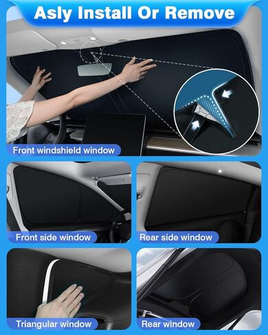 2024 Model 3 Highland Roof Sunshades, 2 in 1 Ice Crystal Sunshades for 2024 Refreshed Tesla Model 3 Glass Roof Sunshades with Triangular Sunshades UV/Sun Protection Heat Insulation (Black) in Kuwait