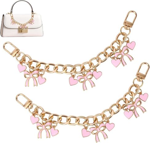 2pcs bowknot Purse Chain Straps, Stylish Bow and Love Heart Pendent Bag Extender Chain Replacement Accessories Decorative Purse Charms Keychains for Handbag Shoulder Crossbody Bag in Saudi Arabia