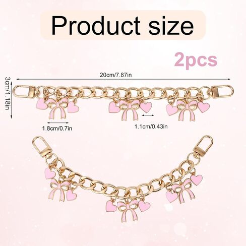 2pcs bowknot Purse Chain Straps, Stylish Bow and Love Heart Pendent Bag Extender Chain Replacement Accessories Decorative Purse Charms Keychains for Handbag Shoulder Crossbody Bag in Saudi Arabia