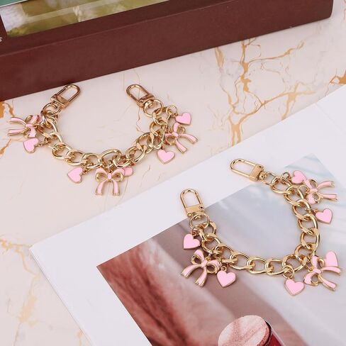 2pcs bowknot Purse Chain Straps, Stylish Bow and Love Heart Pendent Bag Extender Chain Replacement Accessories Decorative Purse Charms Keychains for Handbag Shoulder Crossbody Bag in Saudi Arabia