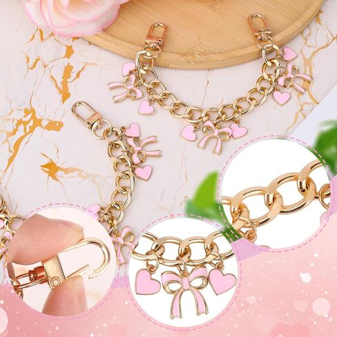 2pcs bowknot Purse Chain Straps, Stylish Bow and Love Heart Pendent Bag Extender Chain Replacement Accessories Decorative Purse Charms Keychains for Handbag Shoulder Crossbody Bag in Saudi Arabia