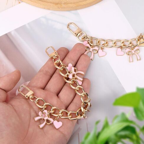 2pcs bowknot Purse Chain Straps, Stylish Bow and Love Heart Pendent Bag Extender Chain Replacement Accessories Decorative Purse Charms Keychains for Handbag Shoulder Crossbody Bag in Saudi Arabia