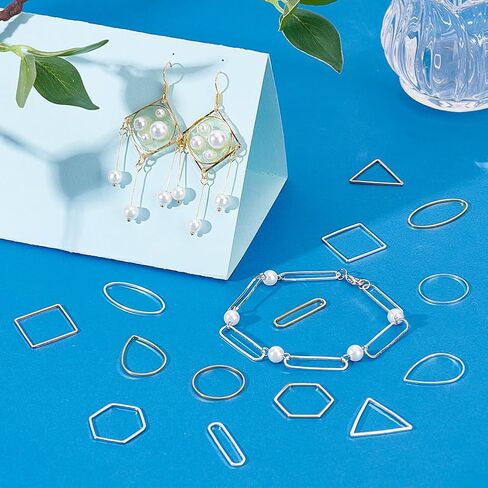 PH Pandahall 140pcs 7 أنماط زخرفة أطواق لصنع المجوهرات مما يجعل الإمدادات مربعات توصيلات إطار الدمعة المربعة حلقات الأقراط الثلاثية للحرف DIY الفضة ، الذهبية in Saudi Arabia