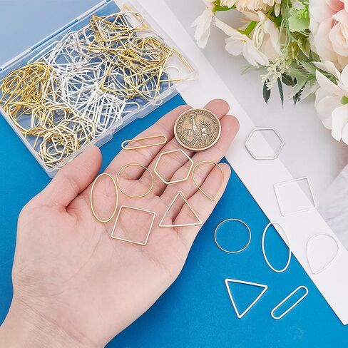 PH Pandahall 140pcs 7 أنماط زخرفة أطواق لصنع المجوهرات مما يجعل الإمدادات مربعات توصيلات إطار الدمعة المربعة حلقات الأقراط الثلاثية للحرف DIY الفضة ، الذهبية in Saudi Arabia