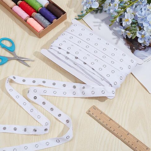 FREEBLOSS 10 Yards 0.8'' Wide Metal Snap Button Tape with Cotton Trim 1" Spacing Fastener Press Stud Ribbon for Sewing DIY Clothing Accessories, White in Saudi Arabia