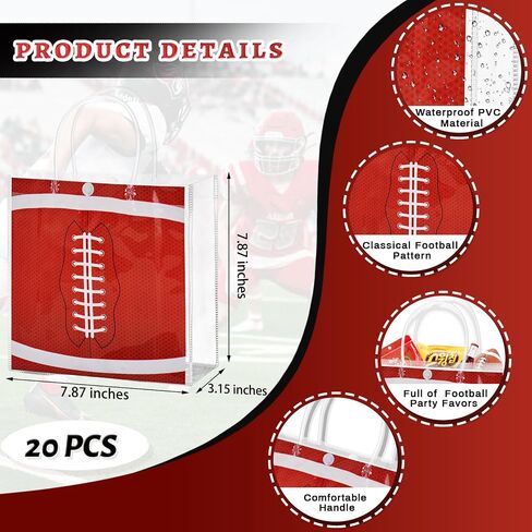 HGWNQX Football Party لصالح حقائب الهدايا ، 20 جهاز كمبيوتر كرة القدم PVC Clear Treat Goodie Snack Bags مع مقابض ، أكياس حلوى كرة القدم لمستلزمات زخرفة حفلات الفريق الرياضي in Saudi Arabia
