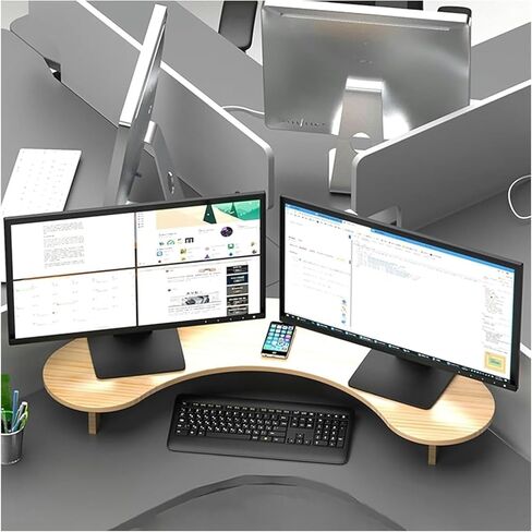 Triangle Monitor Stand Riser - Wooden Elevated Desk Stand للشاشات المزدوجة ، وتصميم مثلث المنحني ، ورف تخزين الزاوية ، وسلع الشاشة المريحة للمكتب المنزلي in Saudi Arabia