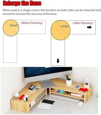 Brown Triangle Monitor Stand Riser for Dual Monitors - Corner Desk Organizer for Office & Home Use, Space-Saving Design for Enhanced Productivity and Comfort in Saudi Arabia