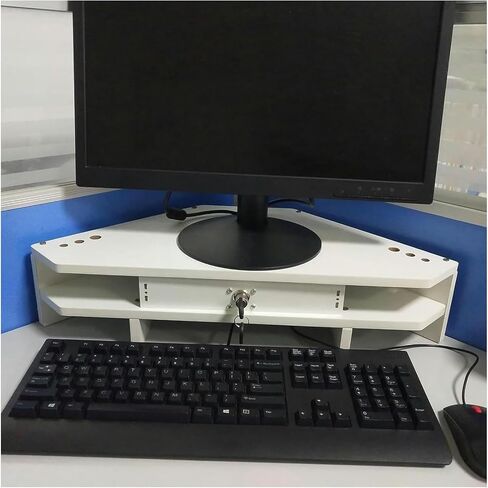 Ergonomic Triangle Monitor Stand with Drawer, Corner Computer Riser, Adjustable Desk Organizer, Space-Saving Storage Rack for Home & Office Use in Saudi Arabia