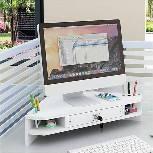 Ergonomic Triangle Monitor Stand with Drawer, Corner Computer Riser, Adjustable Desk Organizer, Space-Saving Storage Rack for Home & Office Use in Saudi Arabia